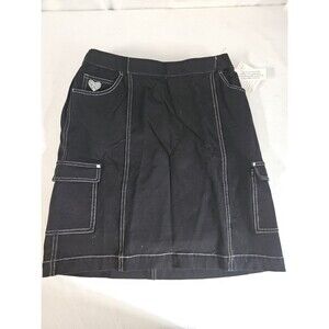 NWT Dream Jeannes by Quacker Factory Black Cargo Skirt Rhinestone Heart Size M
